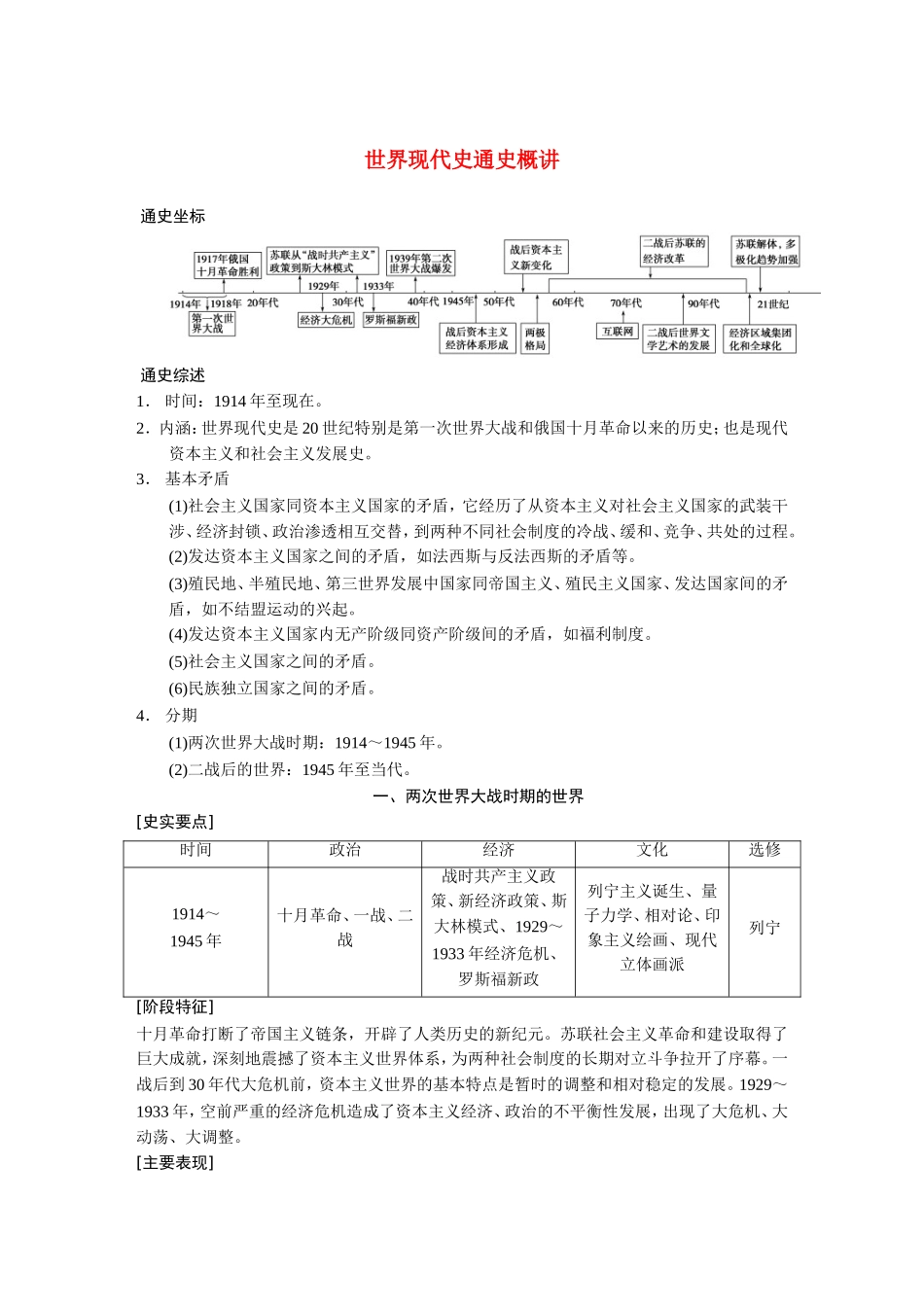 高考历史大二轮 考前三个月 第1部分 世界现代史通史概讲_第1页