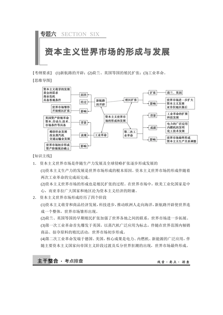 高考历史大二轮 考前三个月 第1部分 专题六 资本主义世界市场的形成_第1页
