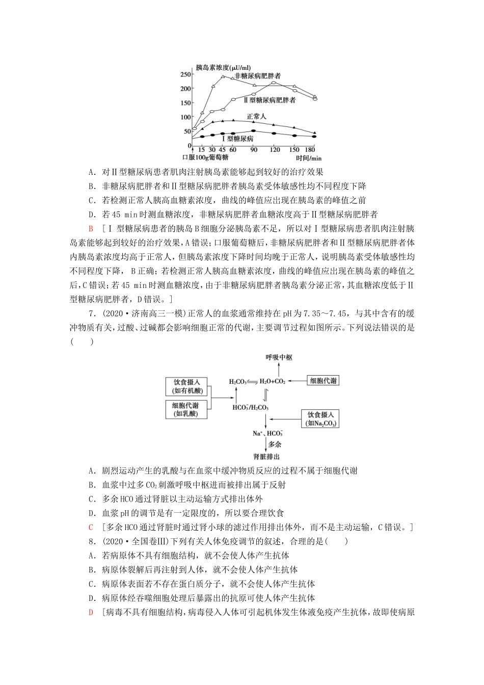 高考生物二轮复习 课后限时集训10 机体的稳态与免疫调节（含解析）-人教版高三生物试题_第3页