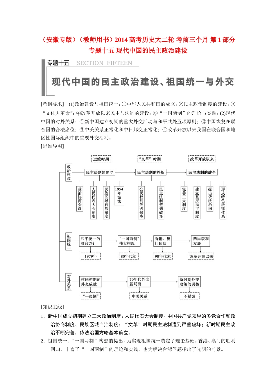 高考历史大二轮 考前三个月 第1部分 专题十五 现代中国的民主政治建设_第1页