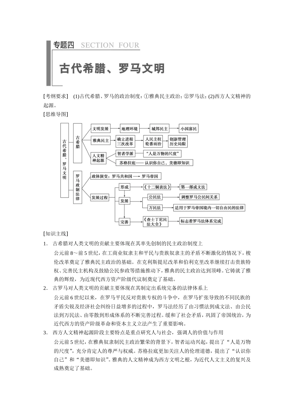 高考历史大二轮 考前三个月 第1部分 专题四 古代希腊、罗马文明_第1页