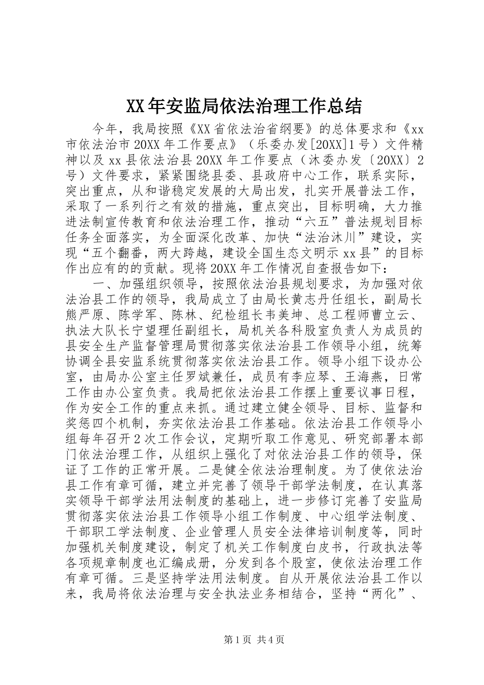 2024年安监局依法治理工作总结_第1页