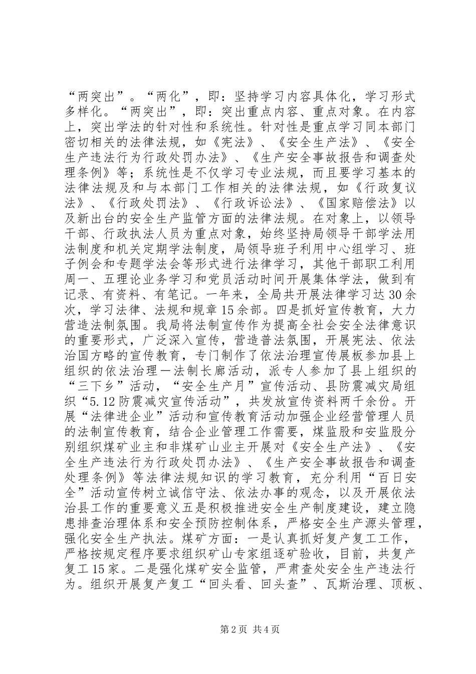 2024年安监局依法治理工作总结_第2页