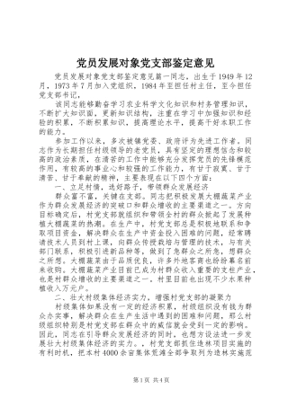 2024年党员发展对象党支部鉴定意见