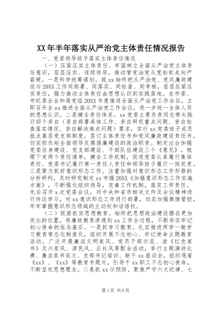 2024年半年落实从严治党主体责任情况报告