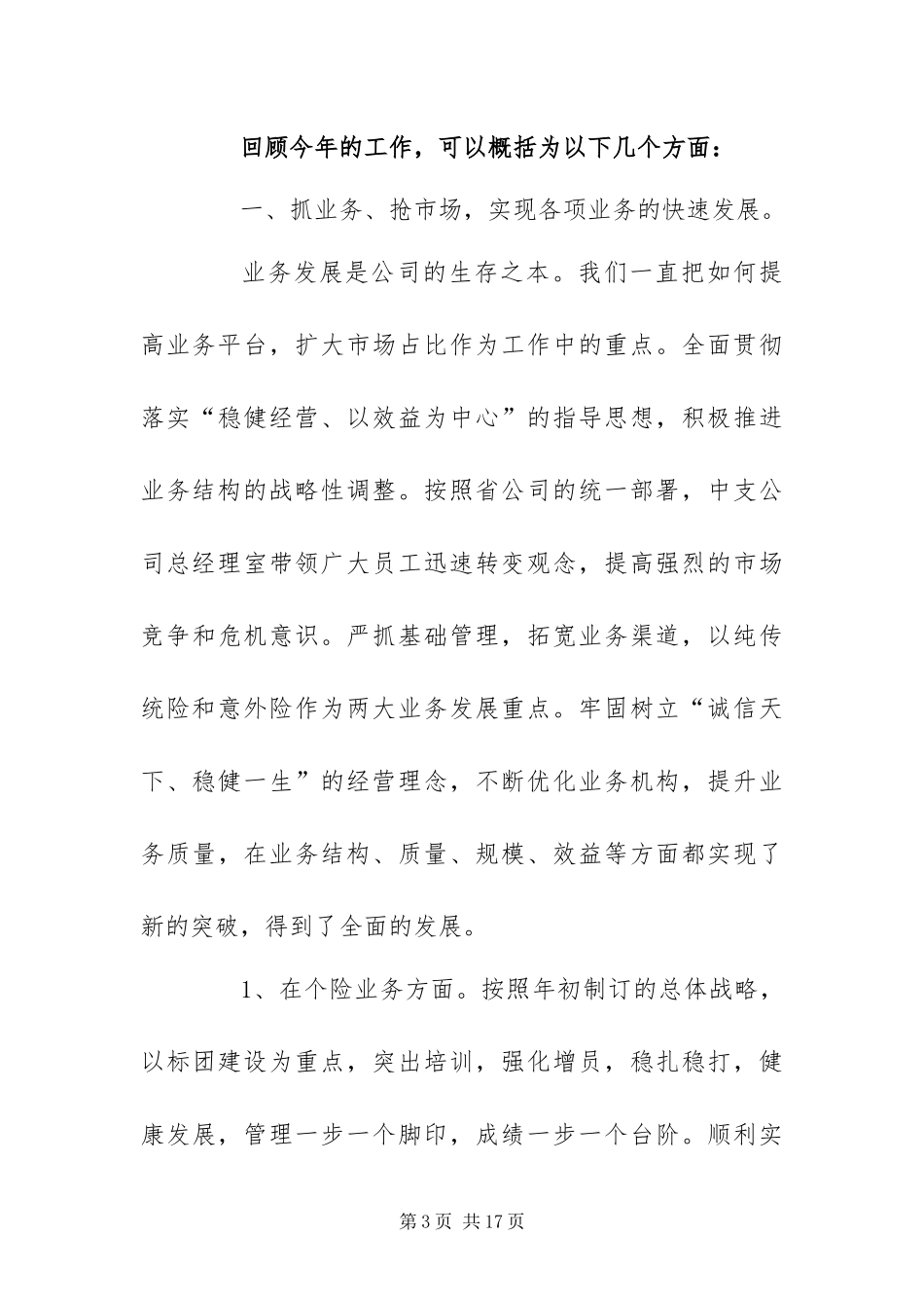 2024年保险公司工作总结报告_第3页