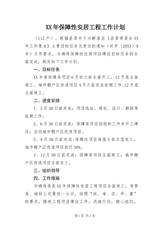 2024年保障性安居工程工作计划