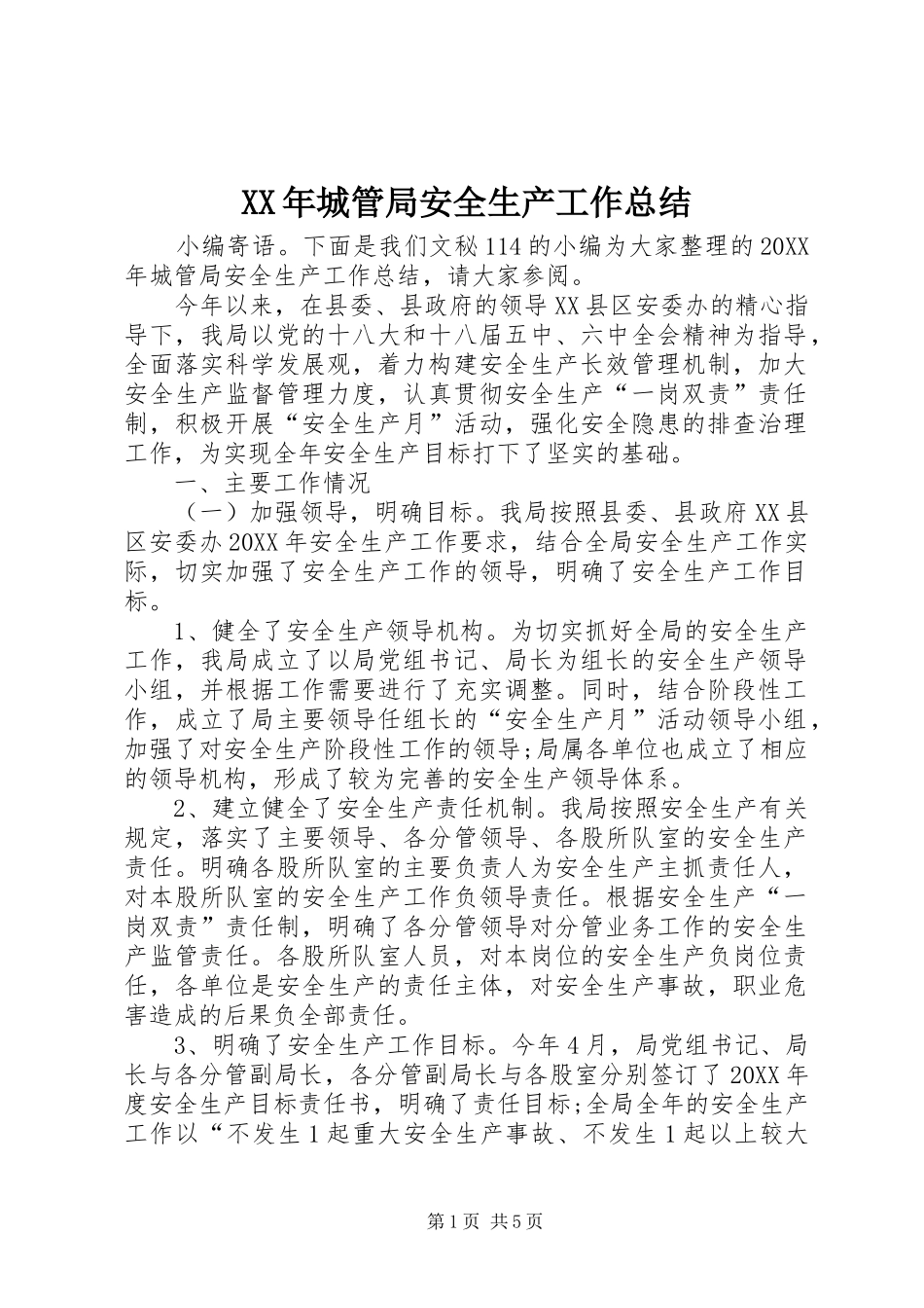 2024年城管局安全生产工作总结_第1页