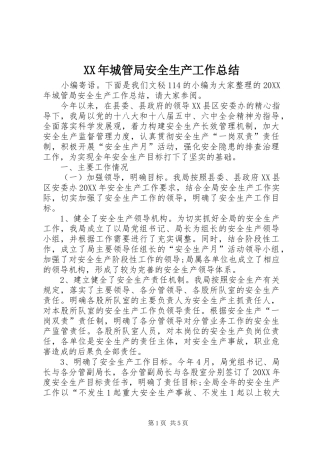 2024年城管局安全生产工作总结
