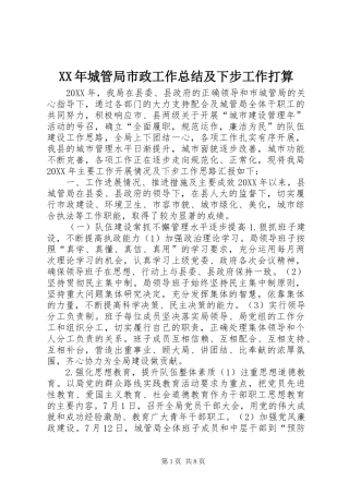 2024年城管局市政工作总结及下步工作打算