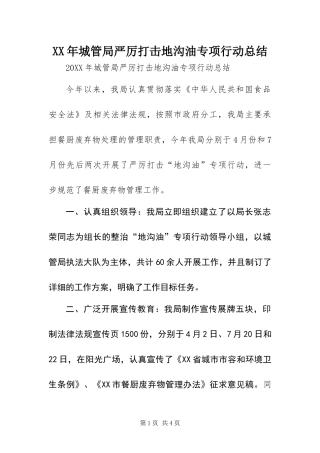 2024年城管局严厉打击地沟油专项行动总结