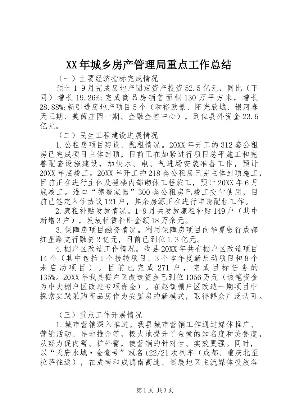 2024年城乡房产管理局重点工作总结_第1页