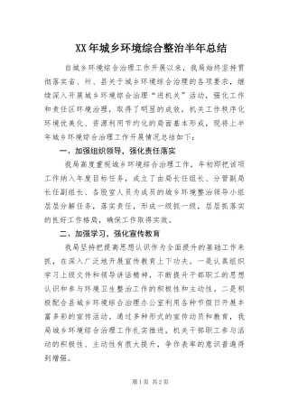2024年城乡环境综合整治半年总结