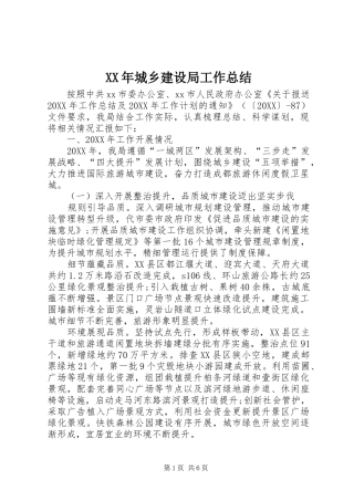 2024年城乡建设局工作总结