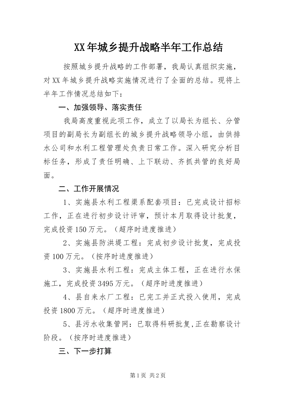 2024年城乡提升战略半年工作总结_第1页