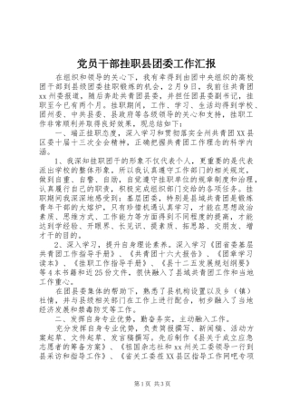 2024年党员干部挂职县团委工作汇报