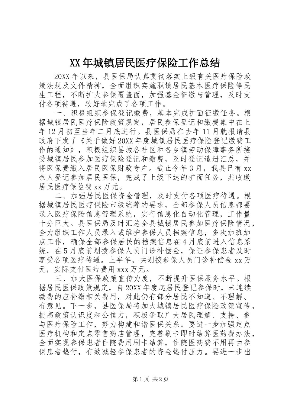 2024年城镇居民医疗保险工作总结_第1页