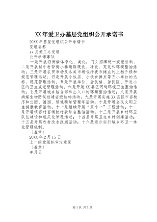 2024年爱卫办基层党组织公开承诺书