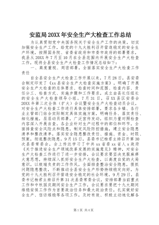 2024年安监局安全生产大检查工作总结