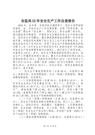 2024年安监局安全生产工作自查报告