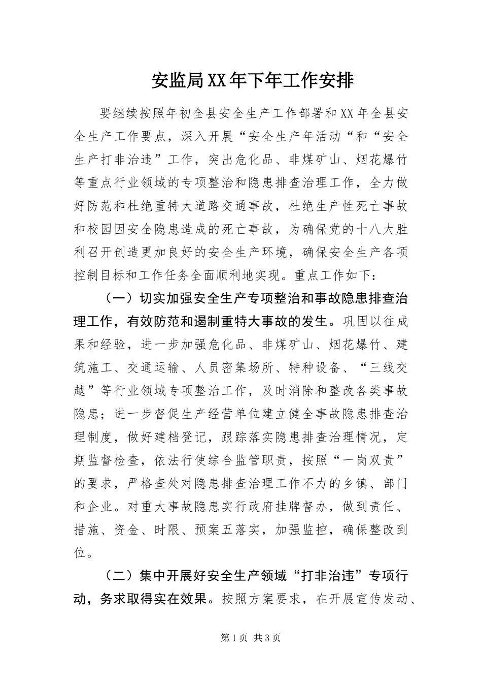 2024年安监局下年工作安排_第1页