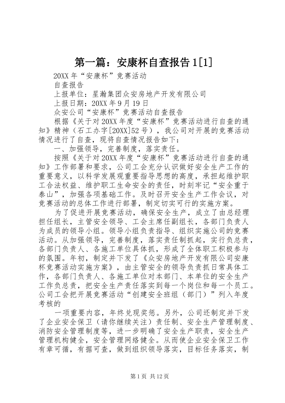 2024年安康杯自查报告_第1页