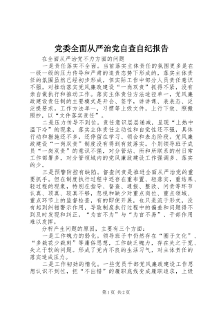 2024年党委全面从严治党自查自纪报告