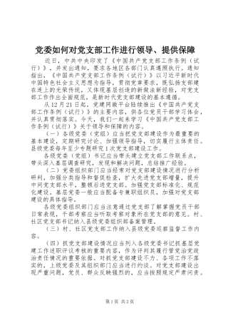 2024年党委如何对党支部工作进行领导提供保障
