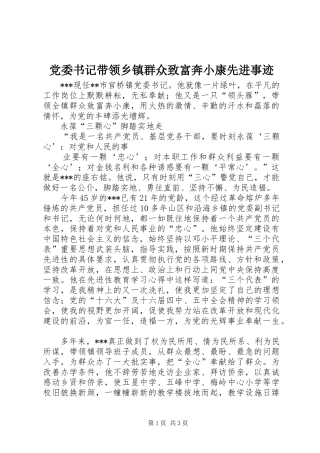 2024年党委书记带领乡镇群众致富奔小康先进事迹