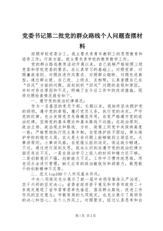 2024年党委书记第二批党的群众路线个人问题查摆材料
