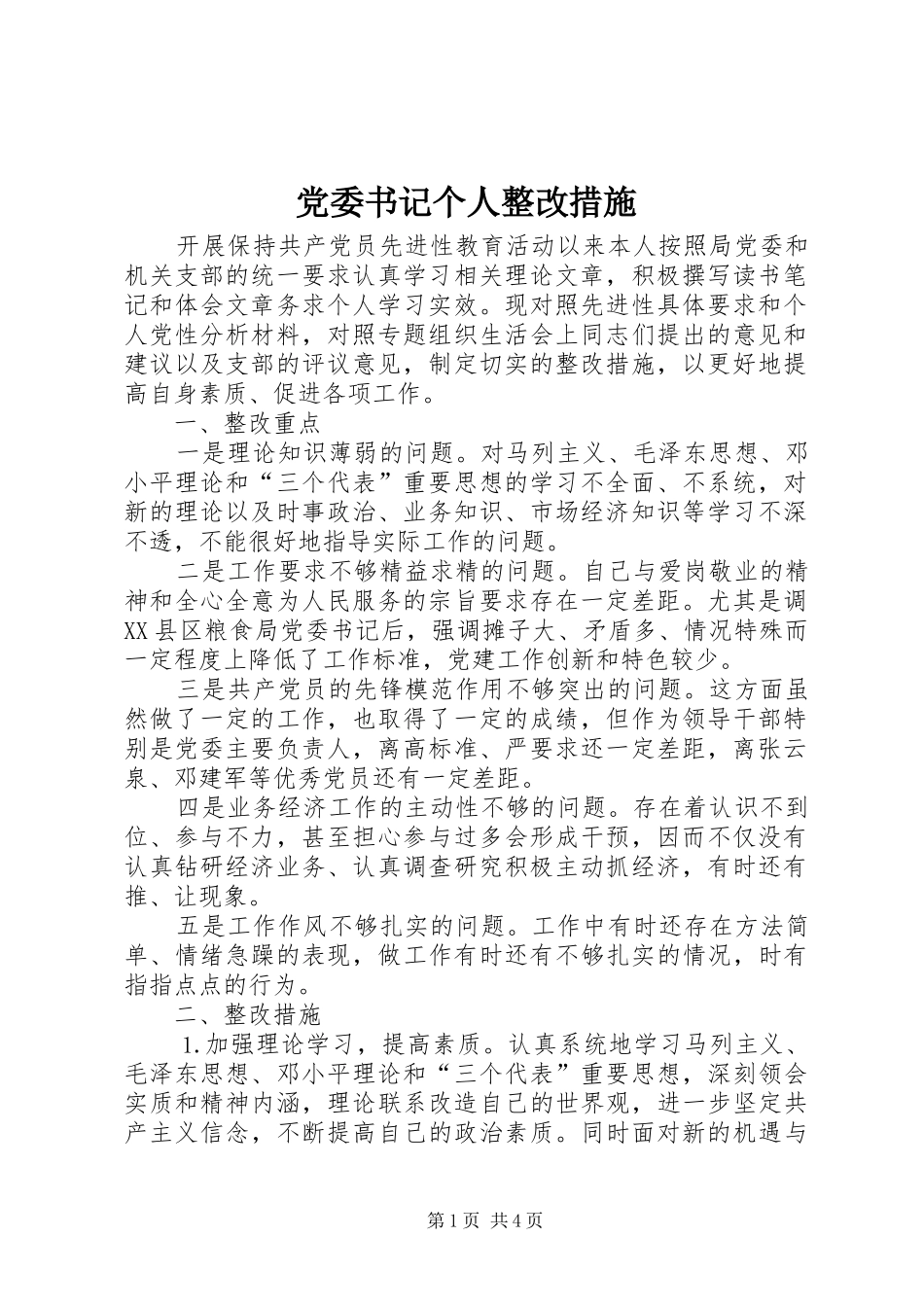 2024年党委书记个人整改措施_第1页