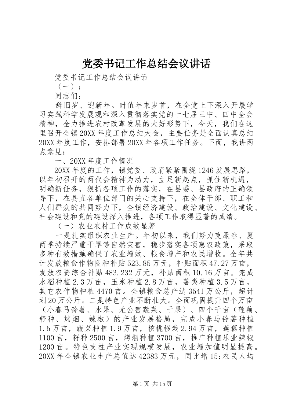 2024年党委书记工作总结会议致辞_第1页