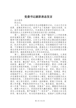 2024年党委书记就职表态讲话