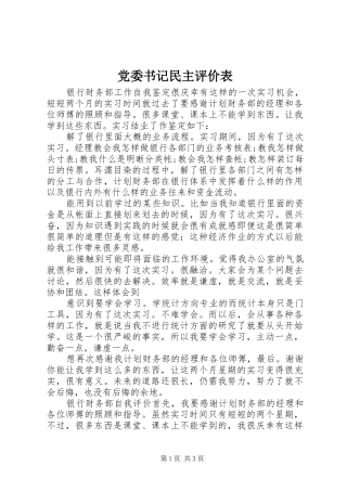 2024年党委书记民主评价表