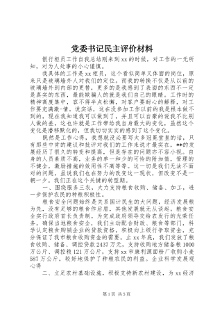 2024年党委书记民主评价材料