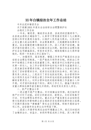 2024年白镇综治全年工作总结