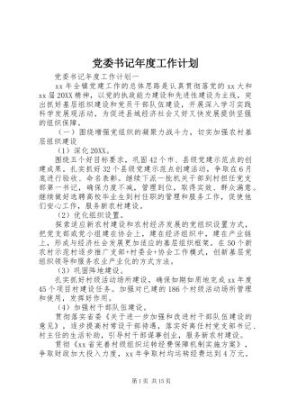 2024年党委书记年度工作计划