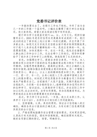 2024年党委书记评价表