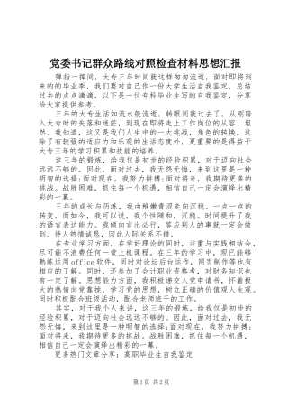 2024年党委书记群众路线对照检查材料思想汇报