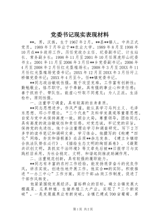2024年党委书记现实表现材料