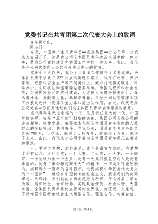2024年党委书记在共青团第二次代表大会上的致词