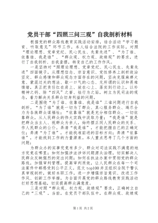 2024年党员干部四照三问三观自我剖析材料