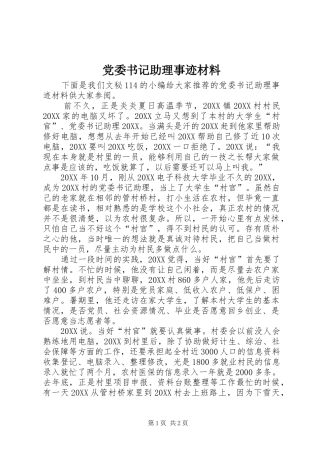 2024年党委书记助理事迹材料
