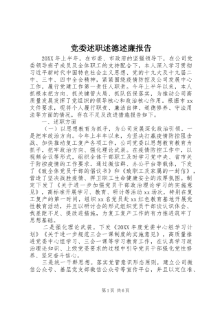 2024年党委述职述德述廉报告