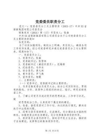 2024年党委委员职责分工