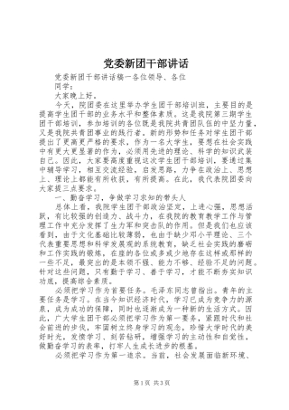 2024年党委新团干部致辞