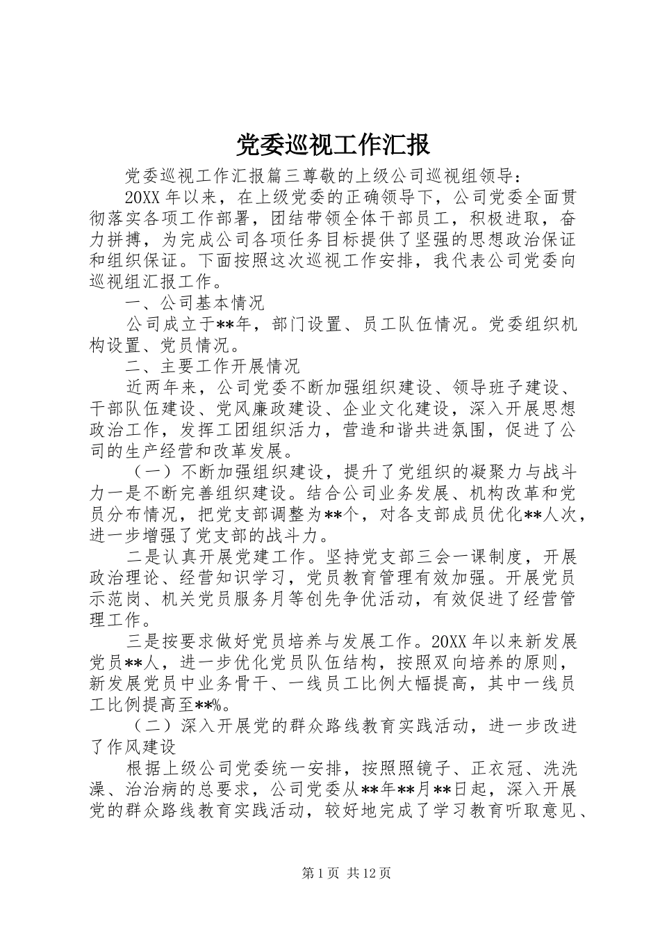 2024年党委巡视工作汇报_第1页