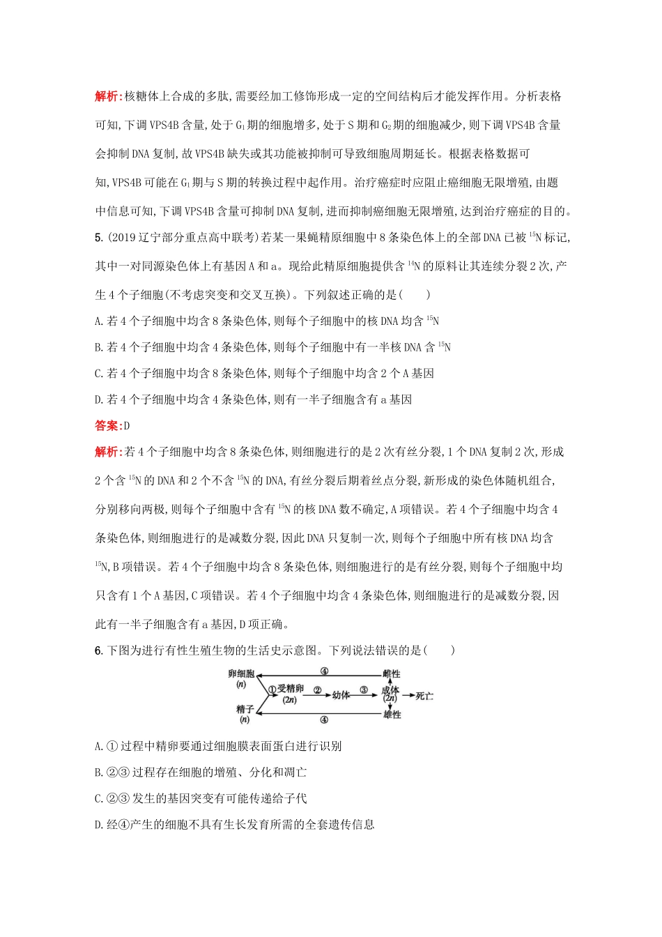 高考生物二轮复习 专题能力训练5 细胞的生命历程（含解析）-人教版高三生物试题_第3页
