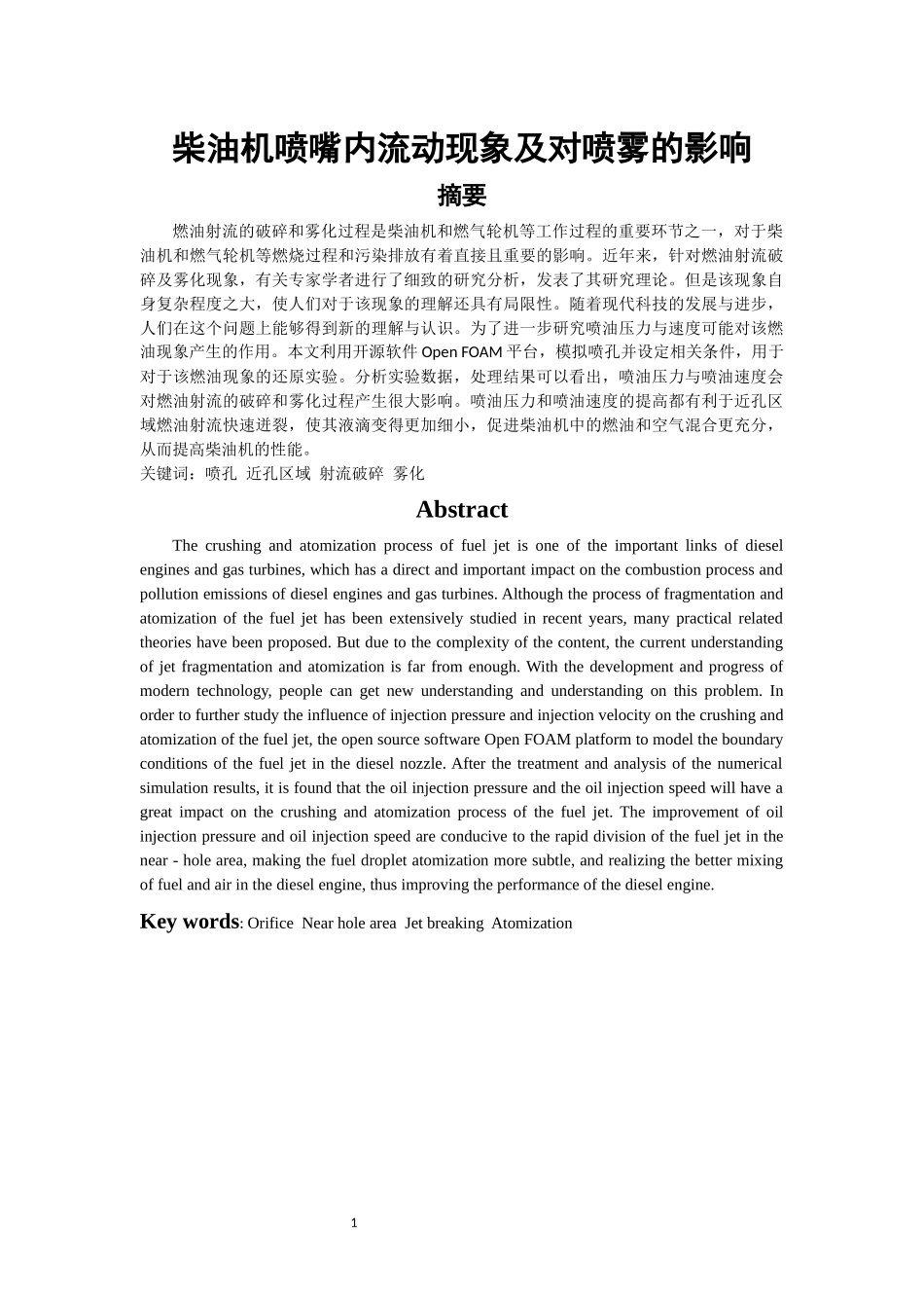 柴油机喷嘴内流动现象及对喷雾的影响  车辆工程专业_第1页