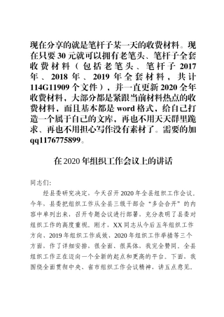 在2020年组织工作会议上的讲话